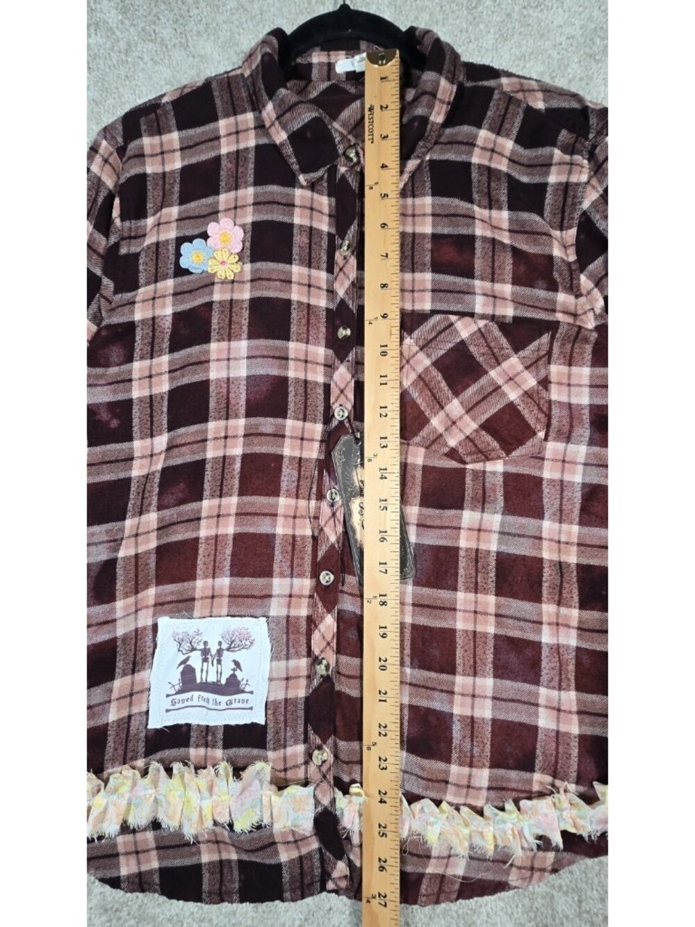 OOAK Upcycled Flannel Shirt Shacket Skeletons Dancing Keep Going Wearable Art XL - Picture 4 of 15